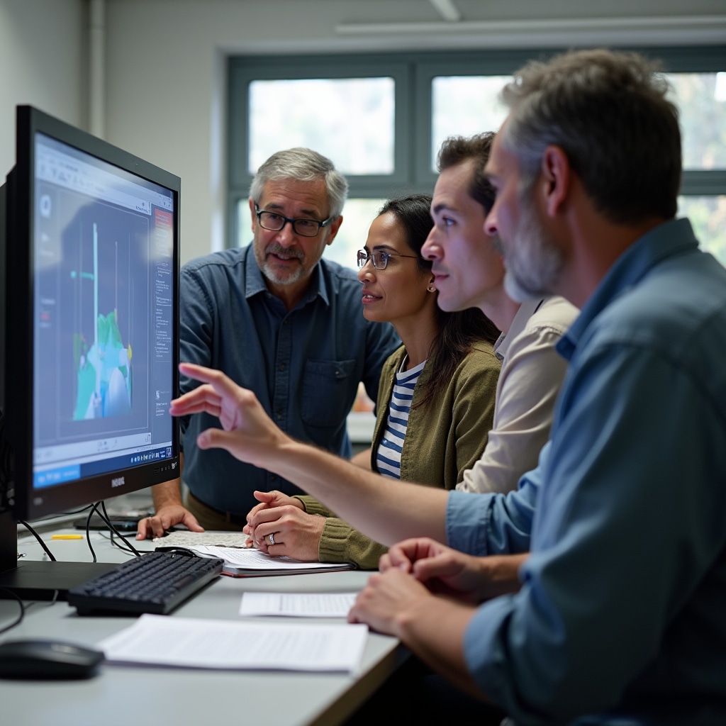 Gruppo di partecipanti al workshop che lavorano sullo slicer con il facilitatore che mostra lo schermo
