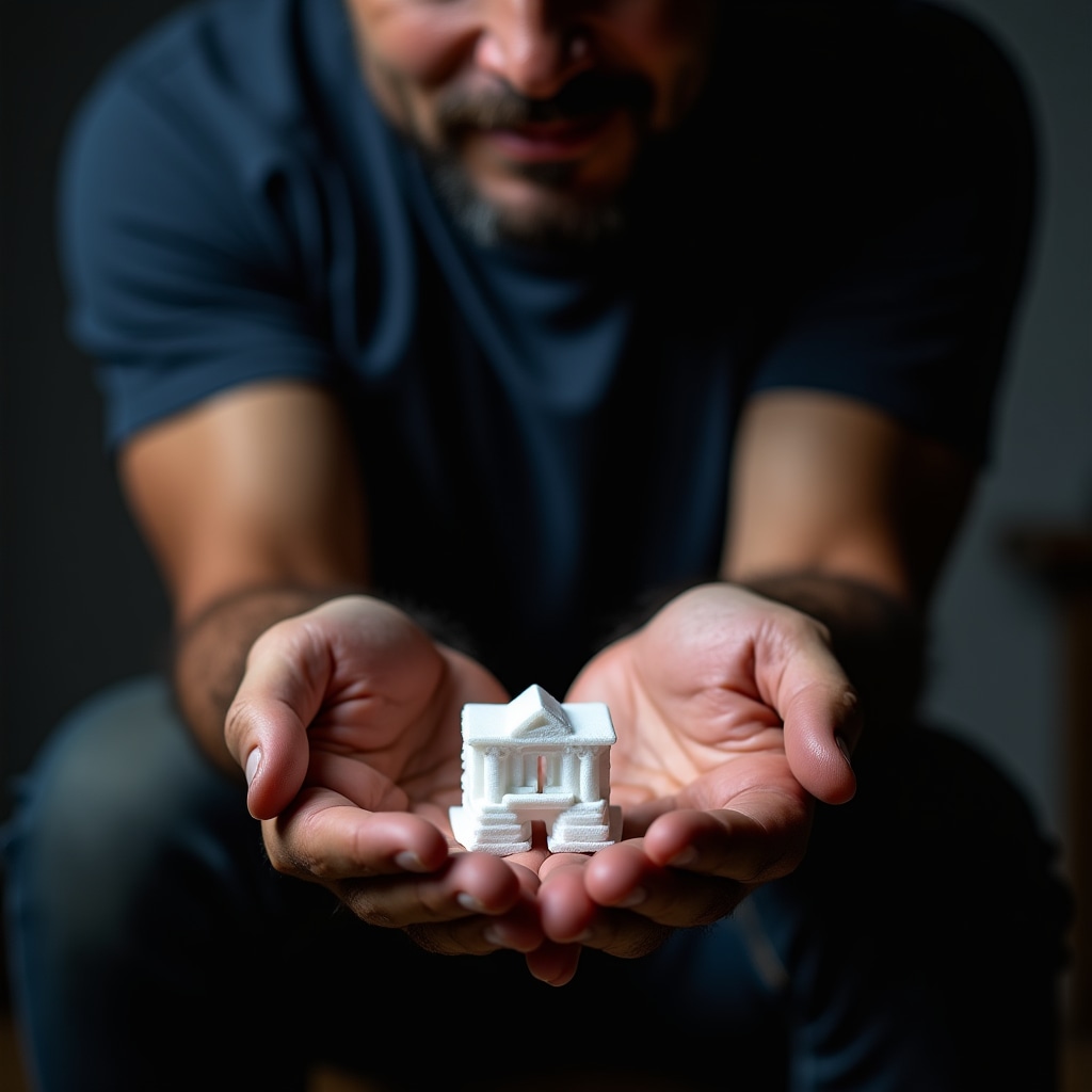 Mani di un partecipante che tengono con cura un piccolo oggetto in PLA appena stampato e staccato dal piatto