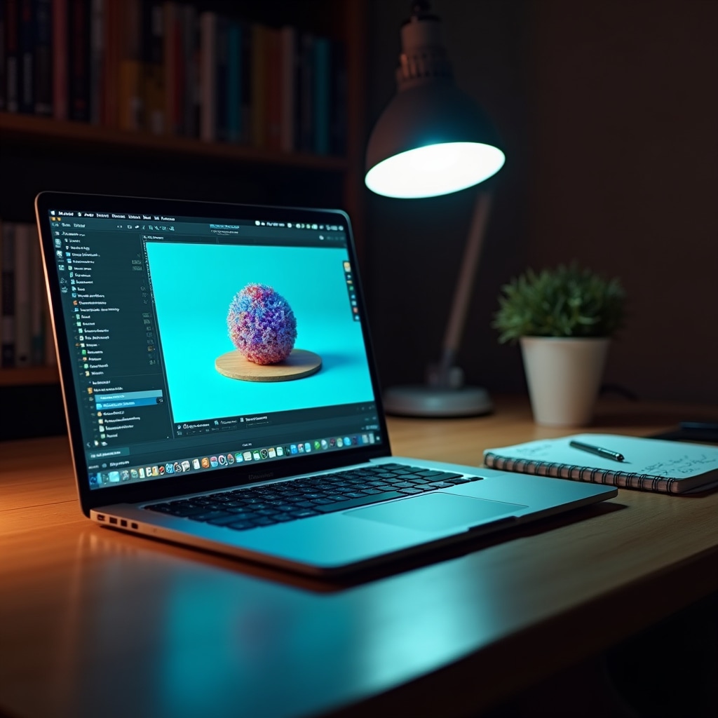 Schermo del laptop con software slicer open-source aperto, modello 3D visibile con parametri di stampa